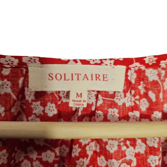 Solitaire Floral Summer Red Blue embroidered boho long sleeve blouse Size Medium - Picture 12 of 12